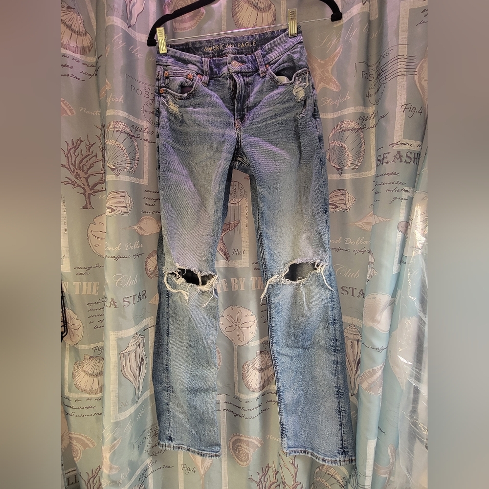 American Eagle Outfitters Light Wash Ripped Boyfriend Jeans #2